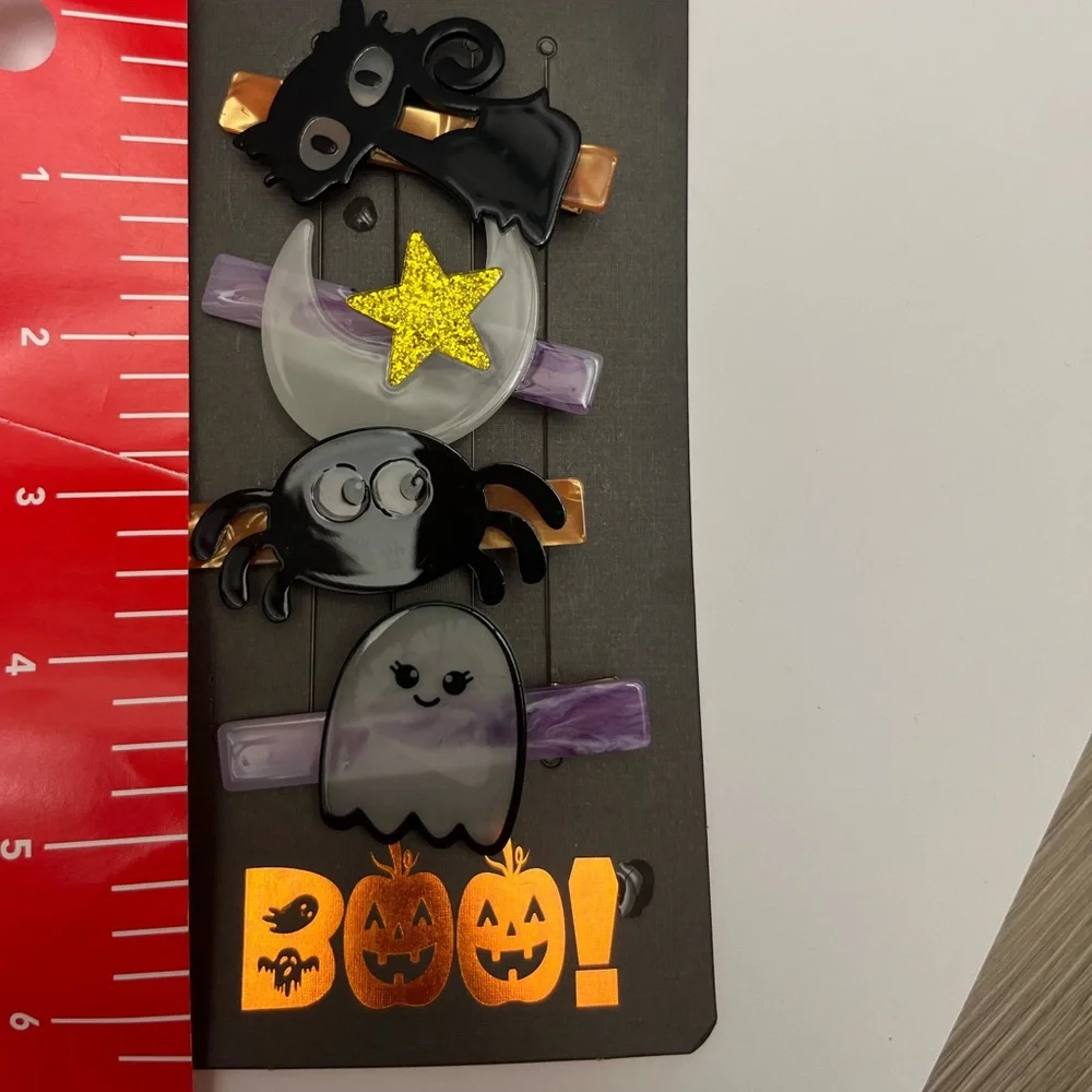 NWT 👻🌙 🐈‍⬛ Piper K Halloween Spider Ghost Cat Moon & Star barrettes